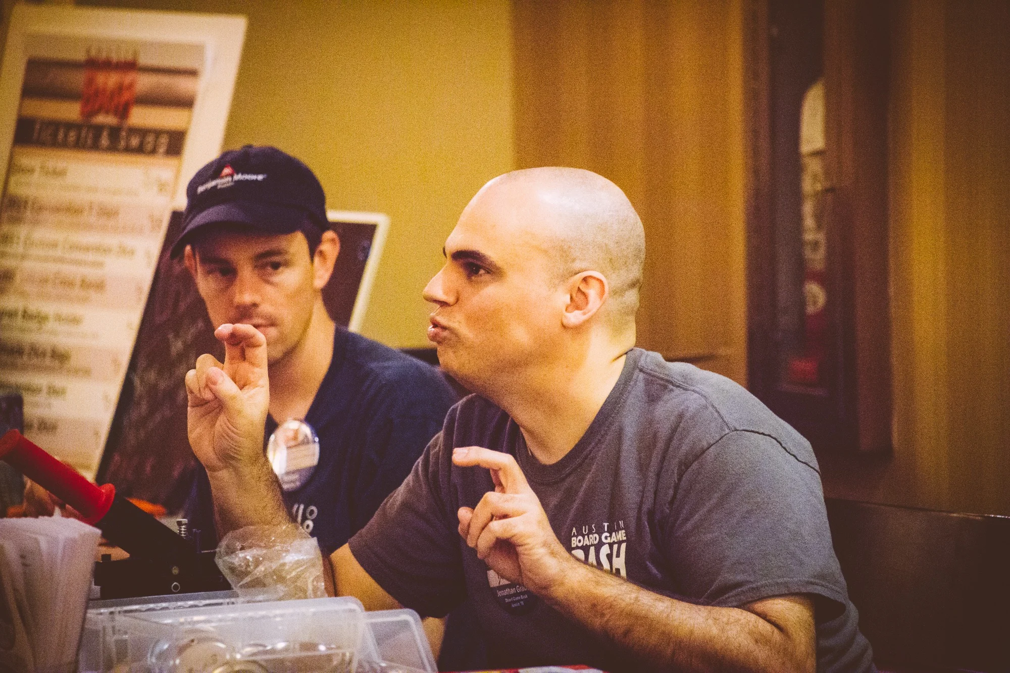 Friends reuniting at Board Game Bash